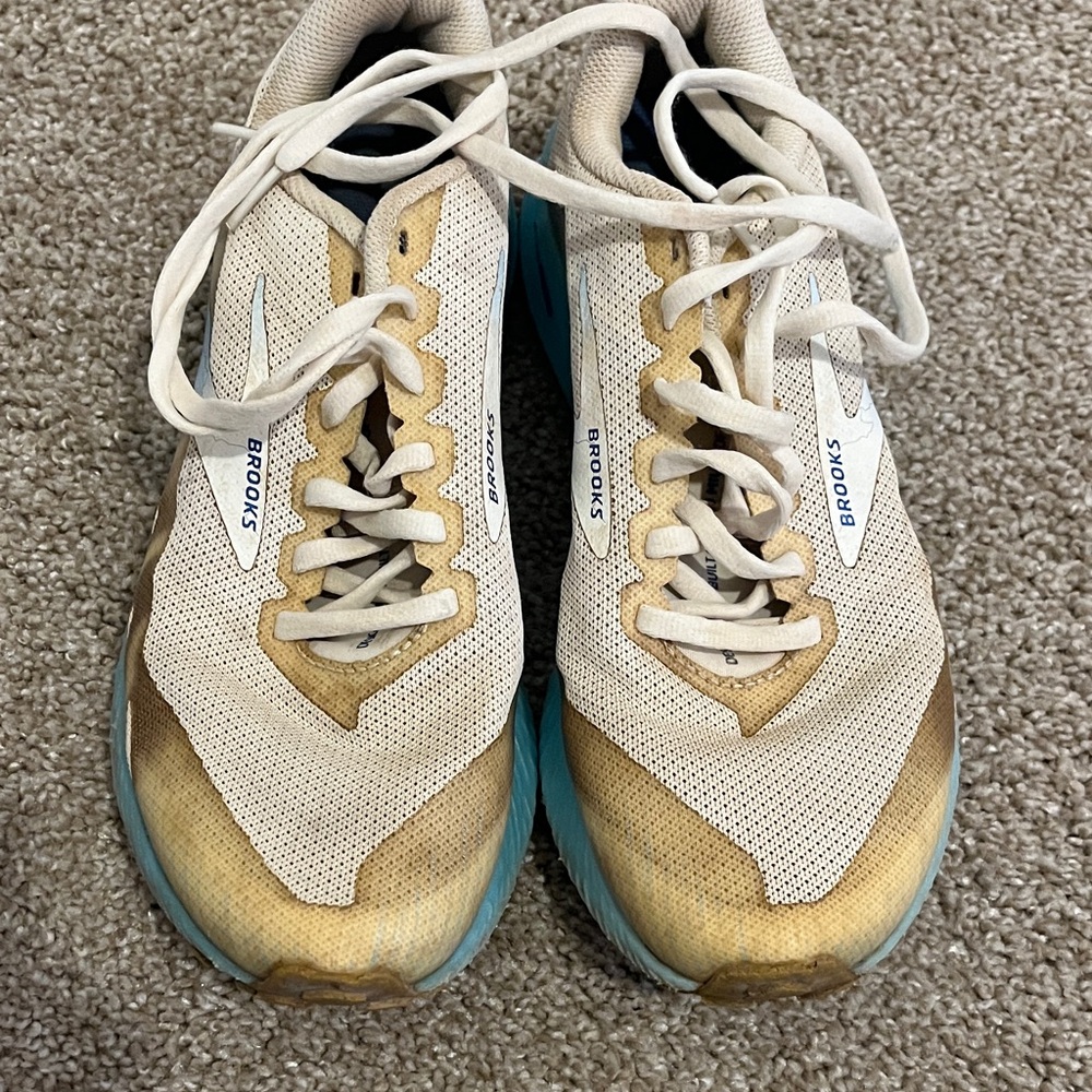Brooks Running Sneakers in White, Teal, and Tan